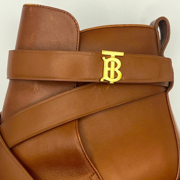BURBERRY Pryle TB Monogram Leather Ankle Boots Brown Size 37EU 7US - Picture 15 of 16